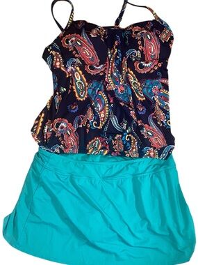 Lands' End Teal Tankini Top & Bottom